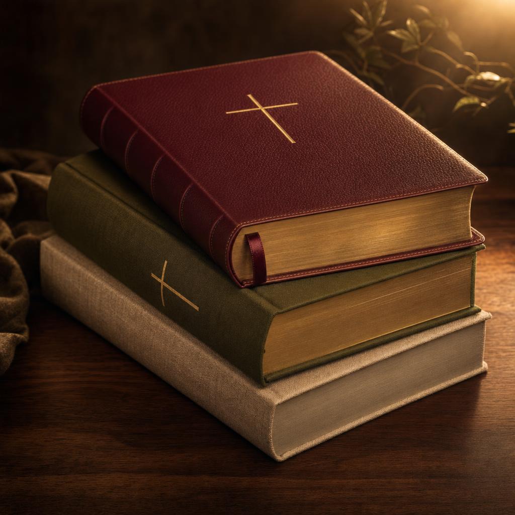 Premium leather, hardcover and softcover Ethiopian Bibles stacked together