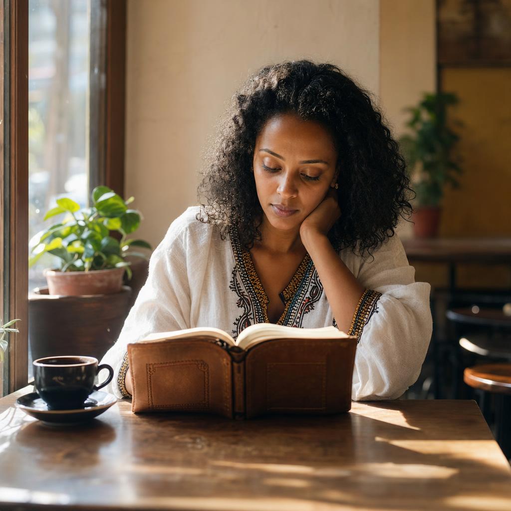 Reader with the Bible at a cafe
